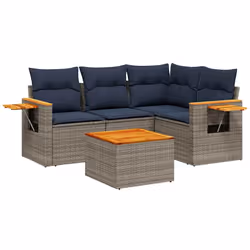 vidaXL Set Divani da Giardino 5 pz con Cuscini Grigio in Polyrattan - Vista aggiuntiva 2