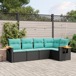 vidaXL Set Divani da Giardino 5 pz con Cuscini Nero in Polyrattan