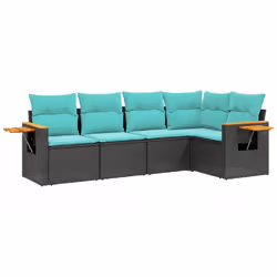 vidaXL Set Divani da Giardino 5 pz con Cuscini Nero in Polyrattan - Vista aggiuntiva 2