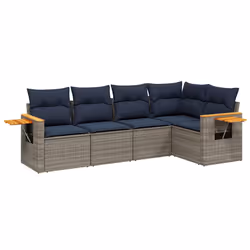 vidaXL Set Divani da Giardino 5 pz con Cuscini Grigio in Polyrattan - Vista aggiuntiva 2