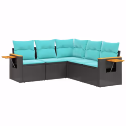 vidaXL Set Divani da Giardino 5 pz con Cuscini Nero in Polyrattan - Vista aggiuntiva 2