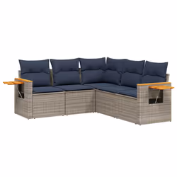 vidaXL Set Divani da Giardino 5 pz con Cuscini Grigio in Polyrattan - Vista aggiuntiva 2