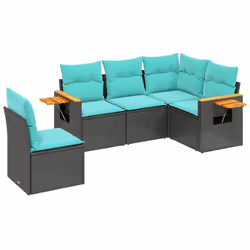 vidaXL Set Divani da Giardino 5 pz con Cuscini in Polyrattan Nero - Vista aggiuntiva 2