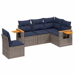 vidaXL Set Divani da Giardino 5 pz con Cuscini Grigio in Polyrattan - Vista aggiuntiva 2