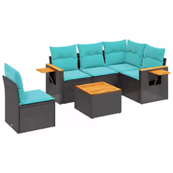 vidaXL Set Divani da Giardino 6 pz con Cuscini Nero in Polyrattan - Vista aggiuntiva 2
