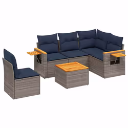 vidaXL Set Divani da Giardino 6 pz con Cuscini Grigio in Polyrattan - Vista aggiuntiva 2