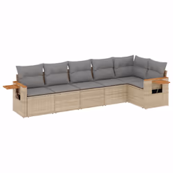 vidaXL Set Divano da Giardino 6 pz con Cuscini Beige in Polyrattan - Vista aggiuntiva 2