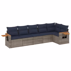 vidaXL Set Divani da Giardino 6 pz con Cuscini Grigio in Polyrattan - Vista aggiuntiva 2