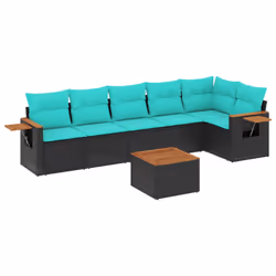 vidaXL Set Divani da Giardino 7 pz con Cuscini Nero in Polyrattan - Vista aggiuntiva 2
