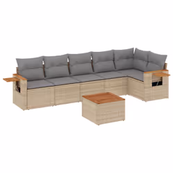 vidaXL Set Divani da Giardino 7 pz con Cuscini Beige in Polyrattan - Vista aggiuntiva 2