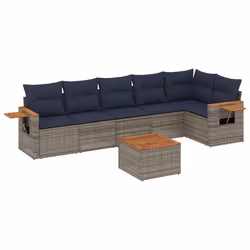 vidaXL Set Divani da Giardino 7 pz con Cuscini Grigio in Polyrattan - Vista aggiuntiva 2