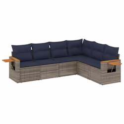 vidaXL Set Divani da Giardino 6 pz con Cuscini Grigio in Polyrattan - Vista aggiuntiva 2