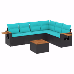 vidaXL Set Divani da Giardino 7 pz con Cuscini Nero in Polyrattan - Vista aggiuntiva 2