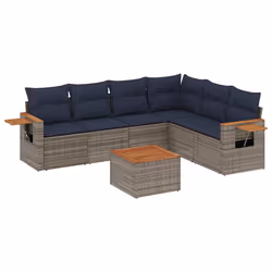 vidaXL Set Divani da Giardino 7 pz con Cuscini Grigio in Polyrattan - Vista aggiuntiva 2