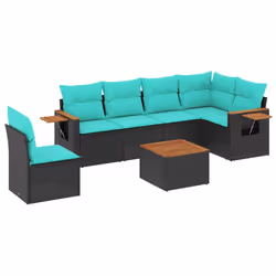 vidaXL Set Divani da Giardino 7 pz con Cuscini Nero in Polyrattan - Vista aggiuntiva 2