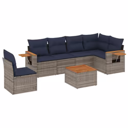 vidaXL Set Divani da Giardino 7 pz con Cuscini Grigio in Polyrattan - Vista aggiuntiva 2
