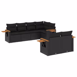 vidaXL Set Divani da Giardino con Cuscini 7pz Nero Polyrattan - Vista aggiuntiva 2