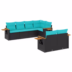 vidaXL Set Divani da Giardino 7 pz con Cuscini Nero in Polyrattan - Vista aggiuntiva 2