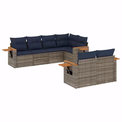 vidaXL Set Divani da Giardino 7 pz con Cuscini Grigio in Polyrattan - Vista aggiuntiva 2