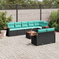 vidaXL Set Divani da Giardino 9 pz con Cuscini Nero in Polyrattan