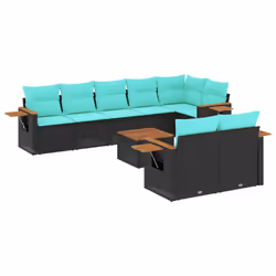 vidaXL Set Divani da Giardino 9 pz con Cuscini Nero in Polyrattan - Vista aggiuntiva 2