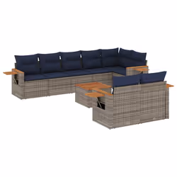 vidaXL Set Divani da Giardino 9 pz con Cuscini Grigio in Polyrattan - Vista aggiuntiva 2