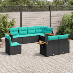vidaXL Set Divani da Giardino 8 pz con Cuscini Nero in Polyrattan