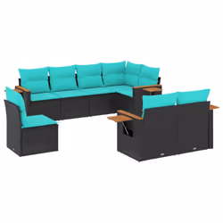 vidaXL Set Divani da Giardino 8 pz con Cuscini Nero in Polyrattan - Vista aggiuntiva 2