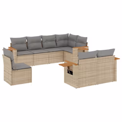 vidaXL Set Divano da Giardino 8 pz con Cuscini Beige in Polyrattan - Vista aggiuntiva 2