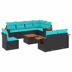 vidaXL Set Divani da Giardino 9 pz con Cuscini Nero in Polyrattan - Vista aggiuntiva 2