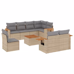 vidaXL Set Divano da Giardino 9 pz con Cuscini Beige in Polyrattan - Vista aggiuntiva 2