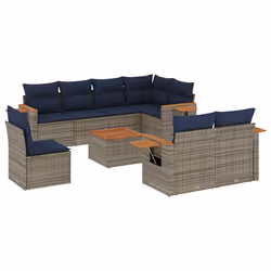 vidaXL Set Divani da Giardino 9 pz con Cuscini Grigio in Polyrattan - Vista aggiuntiva 2