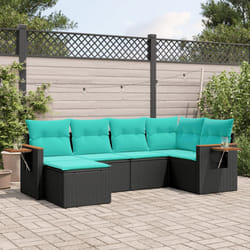 vidaXL Set Divano da Giardino 6 pz con Cuscini Nero in Polyrattan