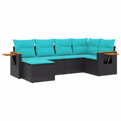 vidaXL Set Divano da Giardino 6 pz con Cuscini Nero in Polyrattan - Vista aggiuntiva 2