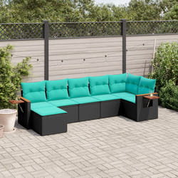 vidaXL Set Divani da Giardino 7 pz con Cuscini Nero in Polyrattan