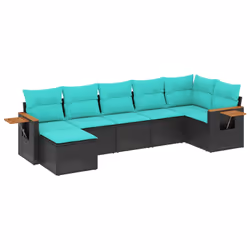 vidaXL Set Divani da Giardino 7 pz con Cuscini Nero in Polyrattan - Vista aggiuntiva 2