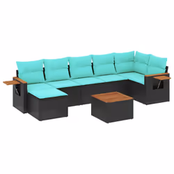 vidaXL Set Divani da Giardino 8 pz con Cuscini Nero in Polyrattan - Vista aggiuntiva 2