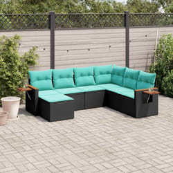 vidaXL Set Divani da Giardino 7 pz con Cuscini Nero in Polyrattan