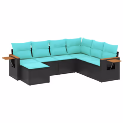 vidaXL Set Divani da Giardino 7 pz con Cuscini Nero in Polyrattan - Vista aggiuntiva 2