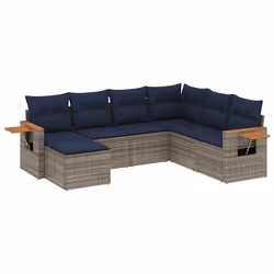 vidaXL Set Divani da Giardino 7 pz con Cuscini Grigio in Polyrattan - Vista aggiuntiva 2