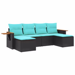 vidaXL Set Divano da Giardino 6 pz con Cuscini Nero in Polyrattan - Vista aggiuntiva 2