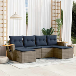 vidaXL Set Divani da Giardino 6 pz con Cuscini Grigio in Polyrattan