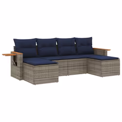 vidaXL Set Divani da Giardino 6 pz con Cuscini Grigio in Polyrattan - Vista aggiuntiva 2