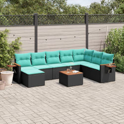 vidaXL Set Divani da Giardino 9 pz con Cuscini Nero in Polyrattan
