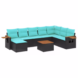 vidaXL Set Divani da Giardino 9 pz con Cuscini Nero in Polyrattan - Vista aggiuntiva 2