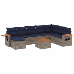 vidaXL Set Divani da Giardino 9 pz con Cuscini Grigio in Polyrattan - Vista aggiuntiva 2