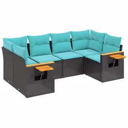 vidaXL Set Divano da Giardino 6 pz con Cuscini Nero in Polyrattan - Vista aggiuntiva 2