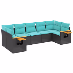 vidaXL Set Divani da Giardino 7 pz con Cuscini Nero in Polyrattan - Vista aggiuntiva 2