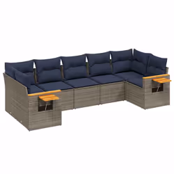 vidaXL Set Divani da Giardino 7 pz con Cuscini Grigio in Polyrattan - Vista aggiuntiva 2