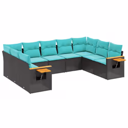 vidaXL Set Divani da Giardino 9 pz con Cuscini Nero in Polyrattan - Vista aggiuntiva 2
